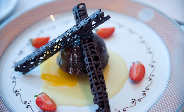 Chocolate dessert served on a Fred Olsen cruise ship/