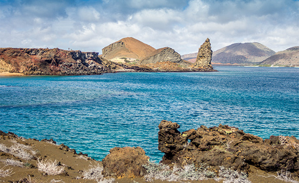 blue waters with rocky islands in the Galapagos/