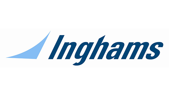 Inghams logo with blue letters on a white background/